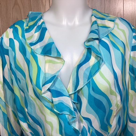 Chadwicks Silk Ruffled mock wrap blouse size 16 - Picture 2 of 8